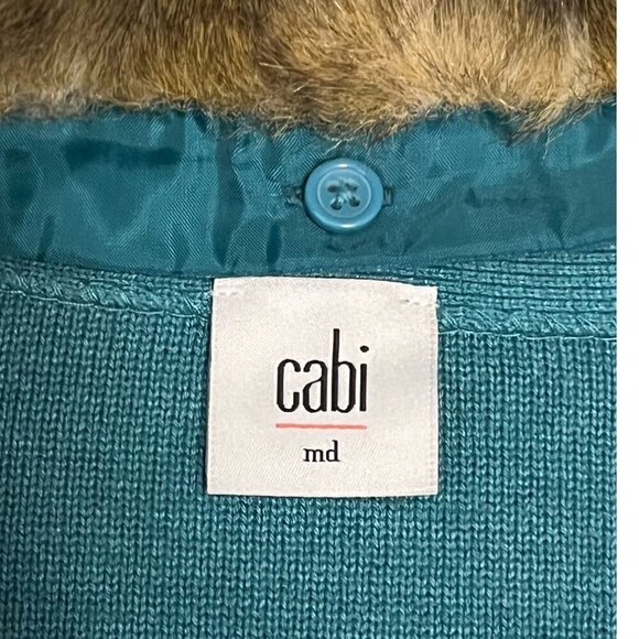 Cabi Teal Faux Fur Removable Collar Cardigan Sweater Button Front 3018 Medium - Picture 8 of 11